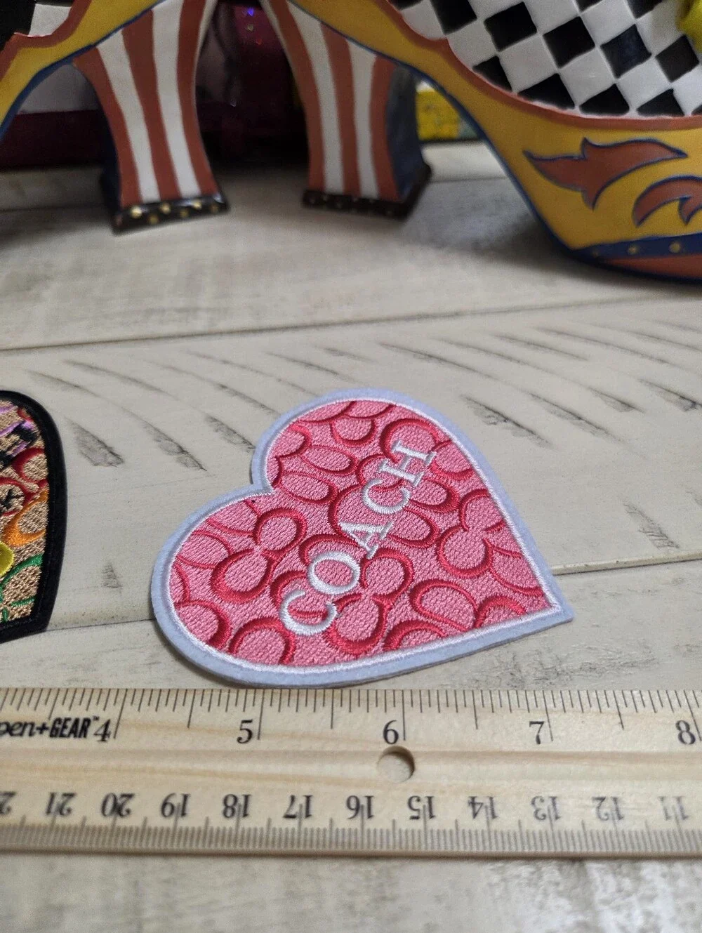 Set of 2 Designer Style Heart Embroidered Patches - Multicolor & Pink Monogram